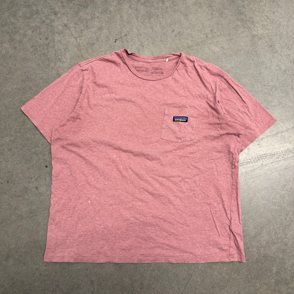 Patagonia Mens Large Pink Regenerative Organic Cotton Pocket T-Shirt P-6 Logo